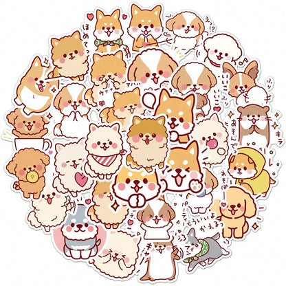 50PCS Art Illustration Popular Creative Cartoon Cute Plush Dog Decorative Style Graffiti Stickers Personality Fashion Creative Trend DIY Exquisite Decorative Decals for Cups, Helmets, Skateboards Popular Stickers Toys