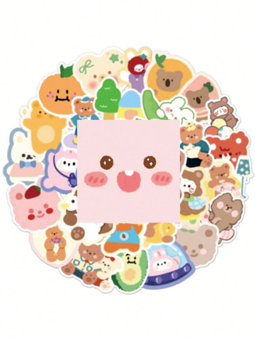 50PCS Art Illustration Popular Creative Cartoon Cute Plush Bear Decorative Style Graffiti Stickers Personality Fashion Creative DIY Exquisite Decorative Decals For Cups, Helmets, Skateboards Popular Stickers Toys
