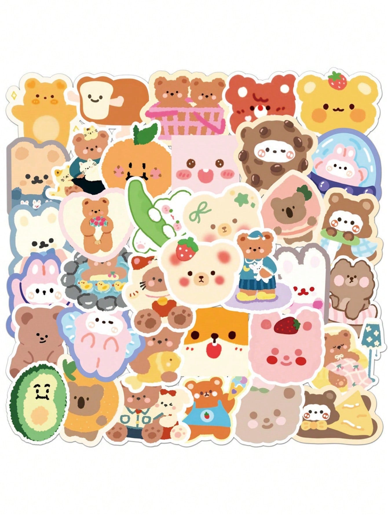 50PCS Art Illustration Popular Creative Cartoon Cute Plush Bear Decorative Style Graffiti Stickers Personality Fashion Creative DIY Exquisite Decorative Decals For Cups, Helmets, Skateboards Popular Stickers Toys