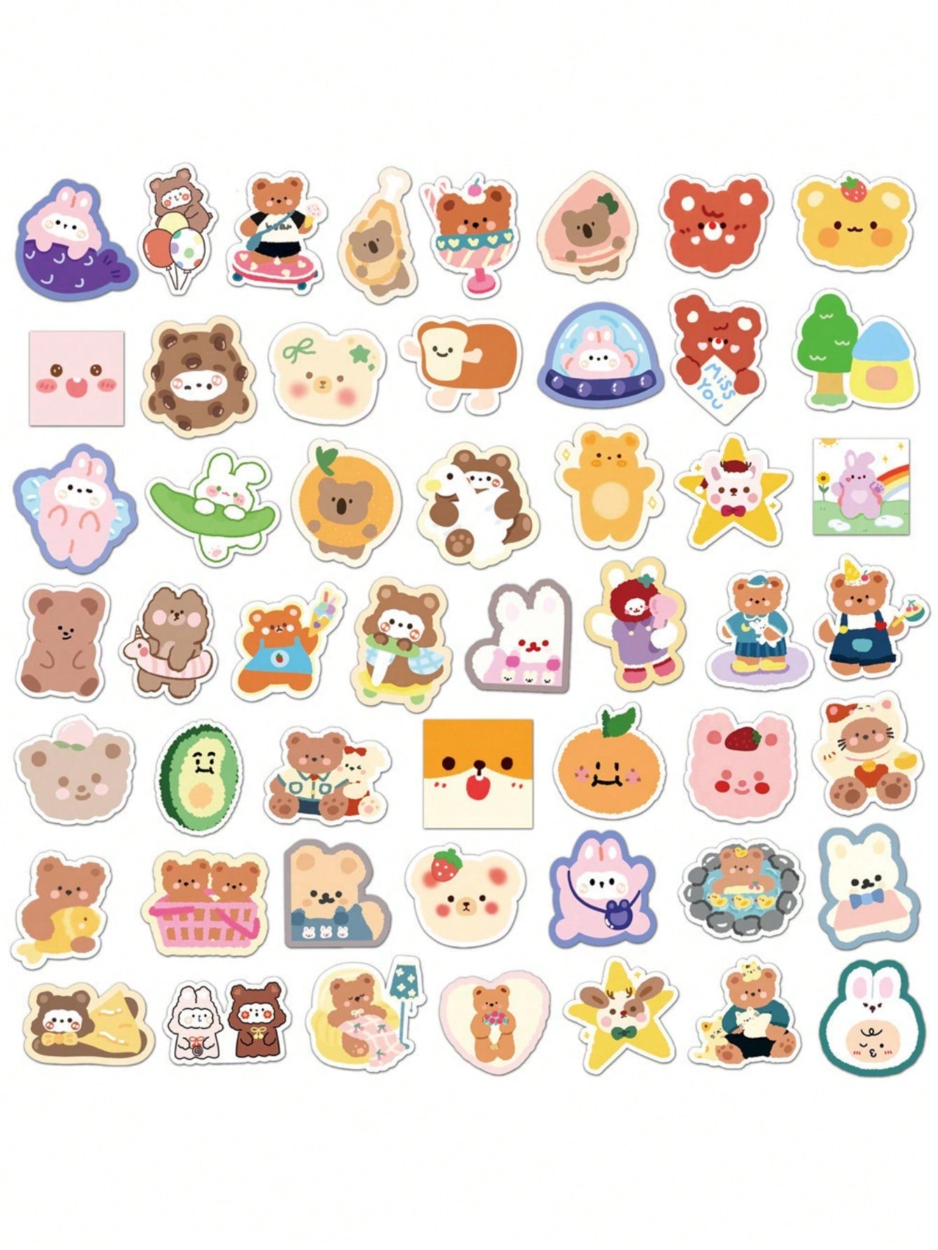 50PCS Art Illustration Popular Creative Cartoon Cute Plush Bear Decorative Style Graffiti Stickers Personality Fashion Creative DIY Exquisite Decorative Decals For Cups, Helmets, Skateboards Popular Stickers Toys