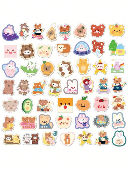 50PCS Art Illustration Popular Creative Cartoon Cute Plush Bear Decorative Style Graffiti Stickers Personality Fashion Creative DIY Exquisite Decorative Decals For Cups, Helmets, Skateboards Popular Stickers Toys