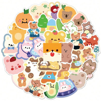 50PCS Art Illustration Popular Creative Cartoon Cute Plush Bear Decorative Style Graffiti Stickers Personality Fashion Creative DIY Exquisite Decorative Decals For Cups, Helmets, Skateboards Popular Stickers Toys