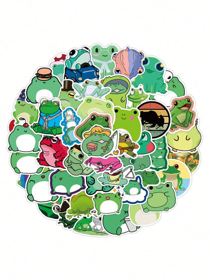 50PCS Art Illustration Popular Creative Cartoon Cute Little Frog Decorative Style Graffiti Stickers Personality Fashion Creative Trend DIY Exquisite Decorative Decals for Cups, Helmets, Skateboards Popular Stickers Toys