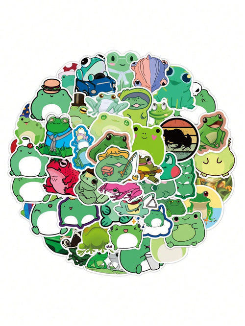 50PCS Art Illustration Popular Creative Cartoon Cute Little Frog Decorative Style Graffiti Stickers Personality Fashion Creative Trend DIY Exquisite Decorative Decals for Cups, Helmets, Skateboards Popular Stickers Toys