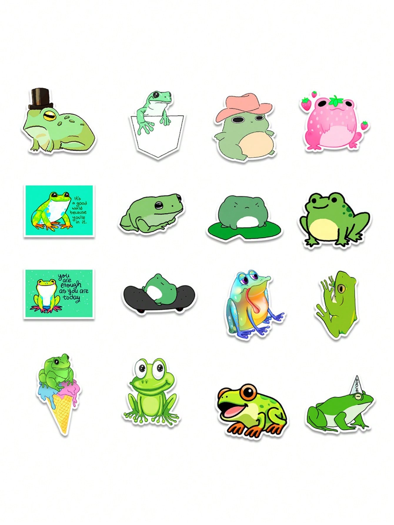 50PCS Art Illustration Popular Creative Cartoon Cute Little Frog Decorative Style Graffiti Stickers Personality Fashion Creative Trend DIY Exquisite Decorative Decals for Cups, Helmets, Skateboards Popular Stickers Toys