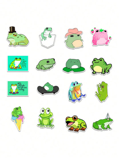 50PCS Art Illustration Popular Creative Cartoon Cute Little Frog Decorative Style Graffiti Stickers Personality Fashion Creative Trend DIY Exquisite Decorative Decals for Cups, Helmets, Skateboards Popular Stickers Toys