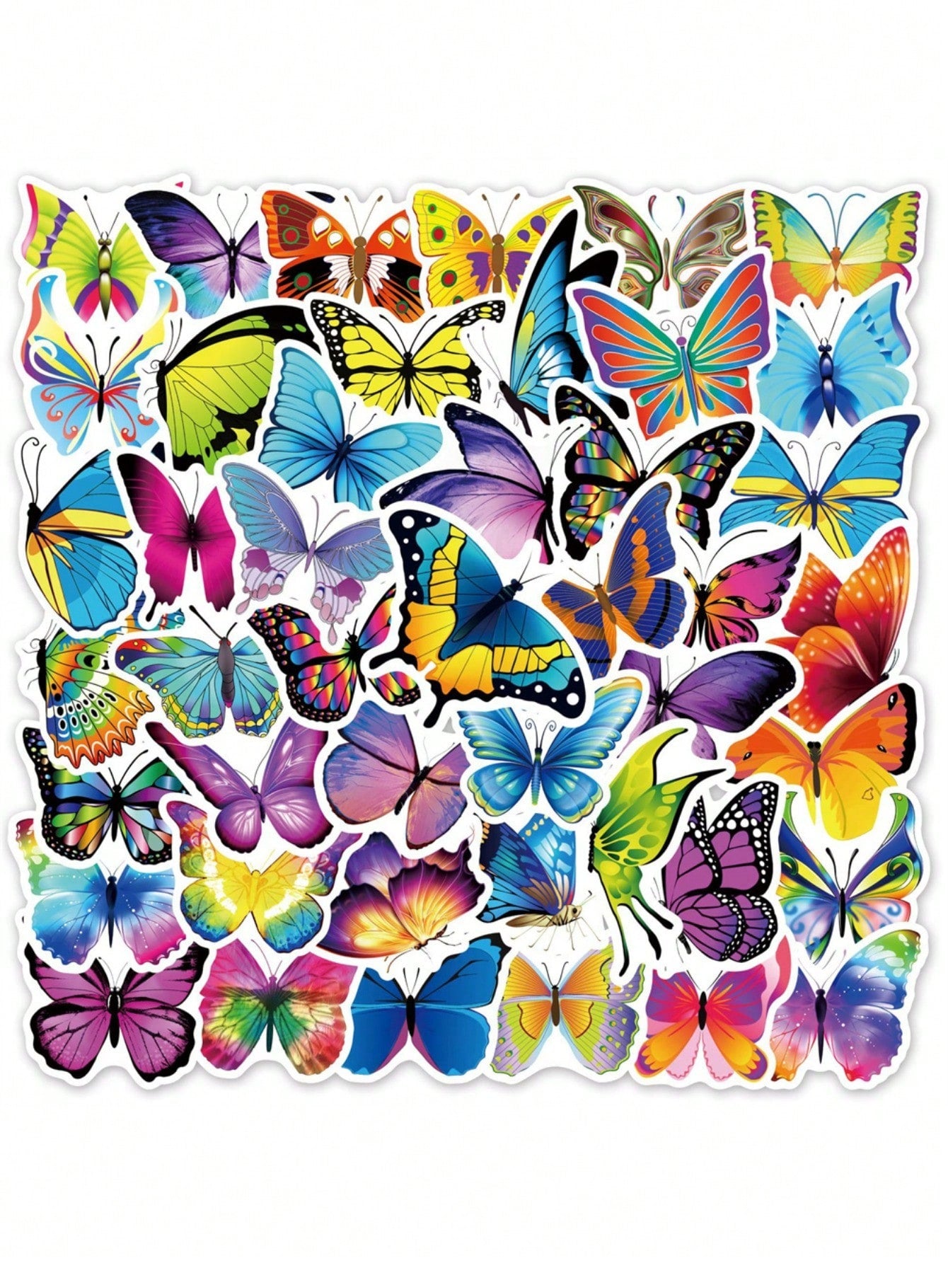 100PCS Art Illustration Popular Creative Cartoon Colourful Insects Butterfly Decorative Style Graffiti Stickers Personality Fashion Creative DIY Exquisite Decorative Decals For Cups, Helmets, Skateboards Popular Stickers Toys