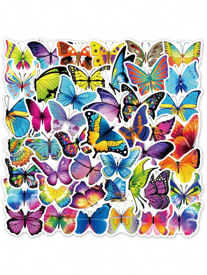 100PCS Art Illustration Popular Creative Cartoon Colourful Insects Butterfly Decorative Style Graffiti Stickers Personality Fashion Creative DIY Exquisite Decorative Decals For Cups, Helmets, Skateboards Popular Stickers Toys