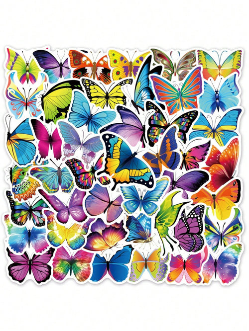 100PCS Art Illustration Popular Creative Cartoon Colourful Insects Butterfly Decorative Style Graffiti Stickers Personality Fashion Creative DIY Exquisite Decorative Decals For Cups, Helmets, Skateboards Popular Stickers Toys