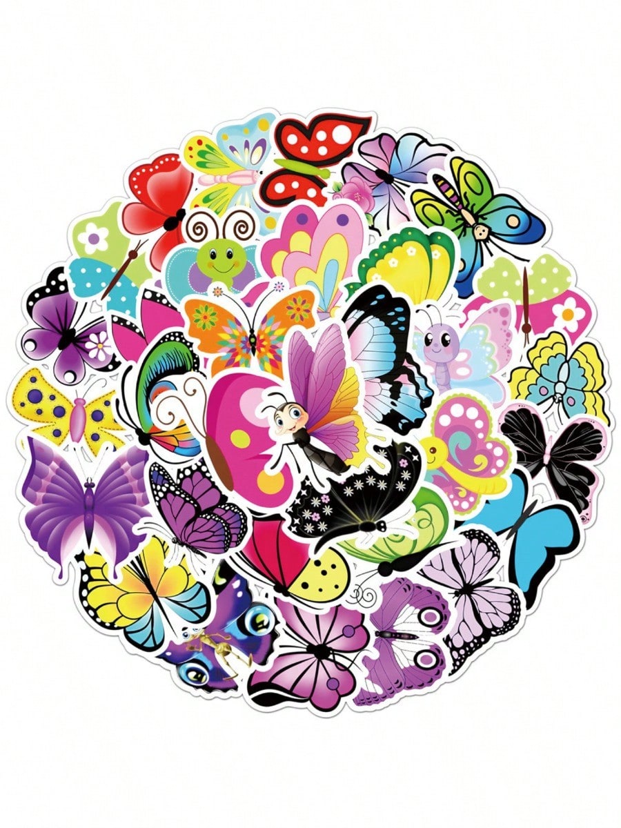 100PCS Art Illustration Popular Creative Cartoon Colourful Insects Butterfly Decorative Style Graffiti Stickers Personality Fashion Creative DIY Exquisite Decorative Decals For Cups, Helmets, Skateboards Popular Stickers Toys