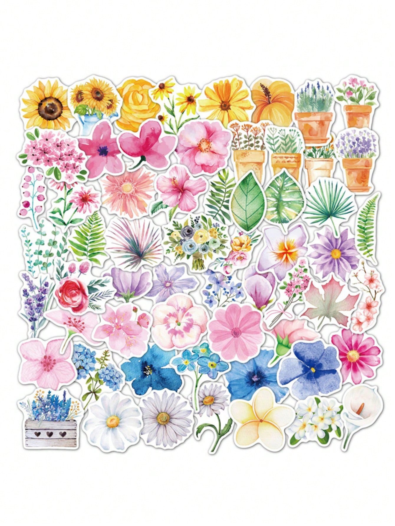 50PCS Art Illustration Popular Creative Flowers Plant Elements Decorative Style Graffiti Stickers Personality Fashion Creative DIY Exquisite Decorative Decals For Cups, Helmets, Skateboards Popular Stickers Toys