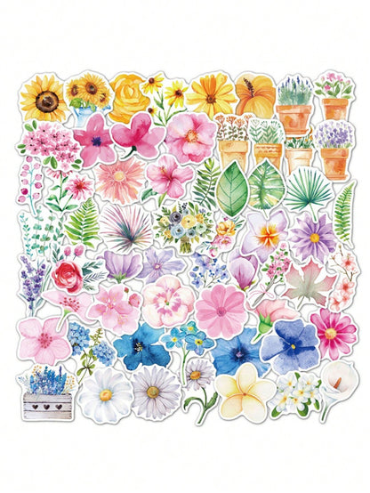 50PCS Art Illustration Popular Creative Flowers Plant Elements Decorative Style Graffiti Stickers Personality Fashion Creative DIY Exquisite Decorative Decals For Cups, Helmets, Skateboards Popular Stickers Toys