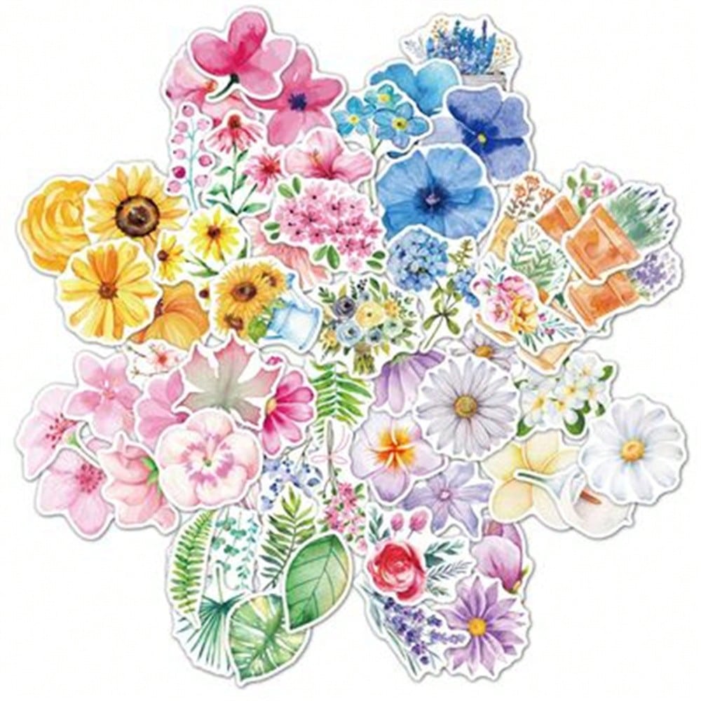 50PCS Art Illustration Popular Creative Flowers Plant Elements Decorative Style Graffiti Stickers Personality Fashion Creative DIY Exquisite Decorative Decals For Cups, Helmets, Skateboards Popular Stickers Toys