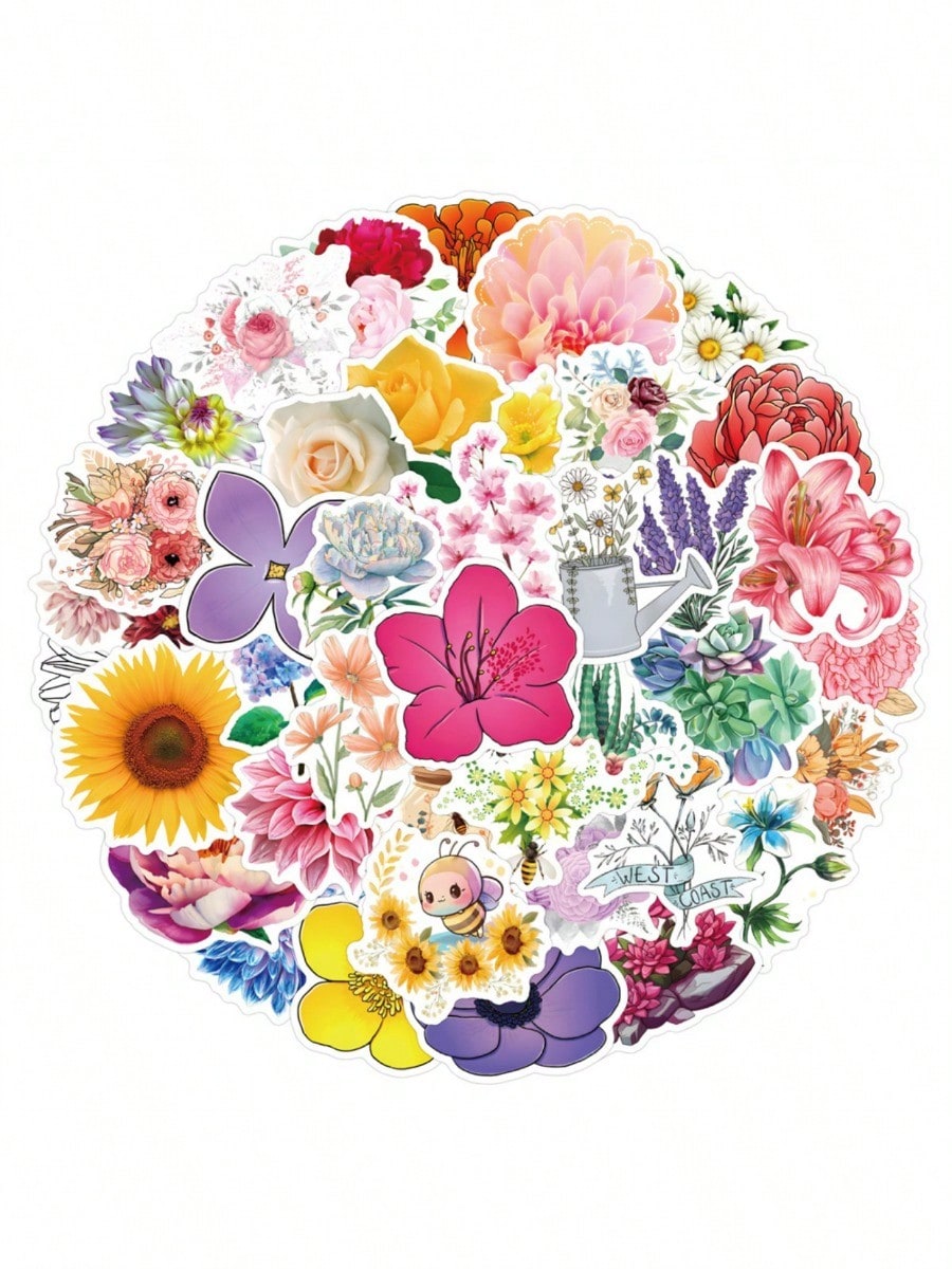 50PCS Art Illustration Popular Creative Flowers Plant Elements Decorative Style Graffiti Stickers Personality Fashion Creative DIY Exquisite Decorative Decals For Cups, Helmets, Skateboards Popular Stickers Toys