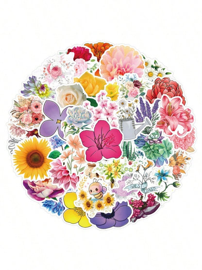 50PCS Art Illustration Popular Creative Flowers Plant Elements Decorative Style Graffiti Stickers Personality Fashion Creative DIY Exquisite Decorative Decals For Cups, Helmets, Skateboards Popular Stickers Toys