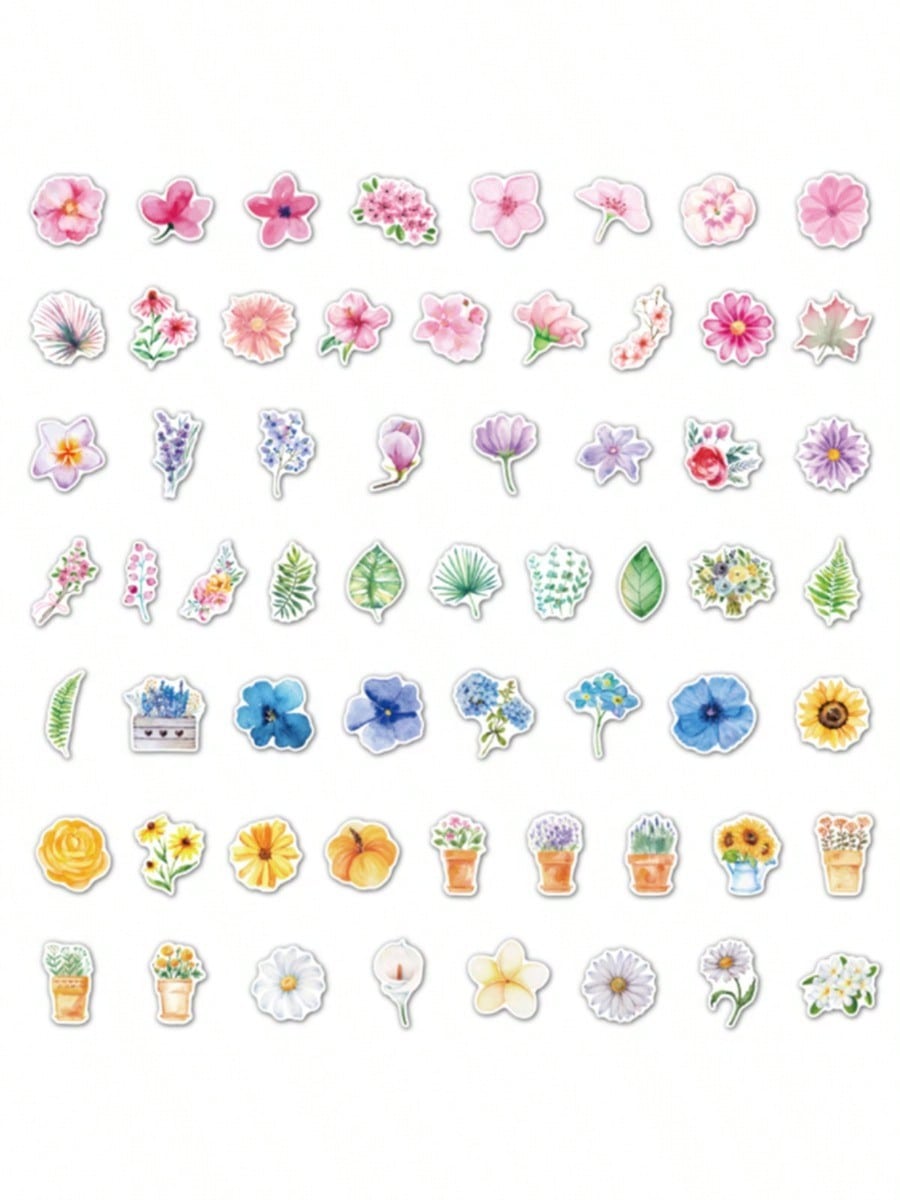 50PCS Art Illustration Popular Creative Flowers Plant Elements Decorative Style Graffiti Stickers Personality Fashion Creative DIY Exquisite Decorative Decals For Cups, Helmets, Skateboards Popular Stickers Toys