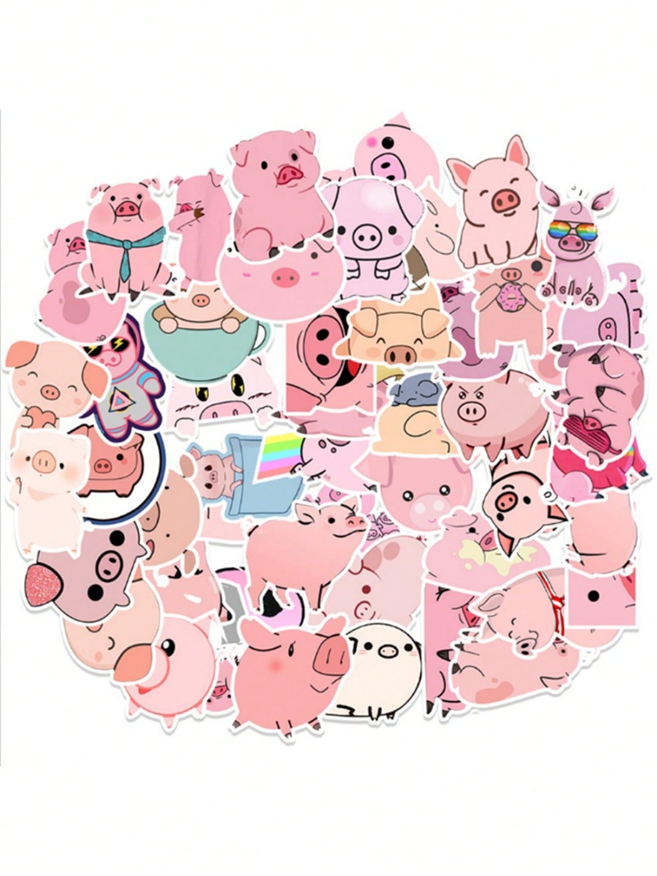 50PCS Art Illustration Popular Creative Cartoon Cute Little Pink Pig Decorative Style Graffiti Stickers Personality Fashion Creative Trend DIY Exquisite Decorative Decals for Cups, Helmets, Skateboards Popular Stickers Toys