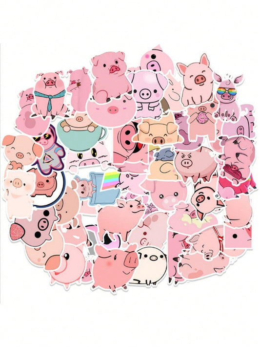50PCS Art Illustration Popular Creative Cartoon Cute Little Pink Pig Decorative Style Graffiti Stickers Personality Fashion Creative Trend DIY Exquisite Decorative Decals for Cups, Helmets, Skateboards Popular Stickers Toys
