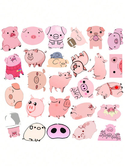 50PCS Art Illustration Popular Creative Cartoon Cute Little Pink Pig Decorative Style Graffiti Stickers Personality Fashion Creative Trend DIY Exquisite Decorative Decals for Cups, Helmets, Skateboards Popular Stickers Toys