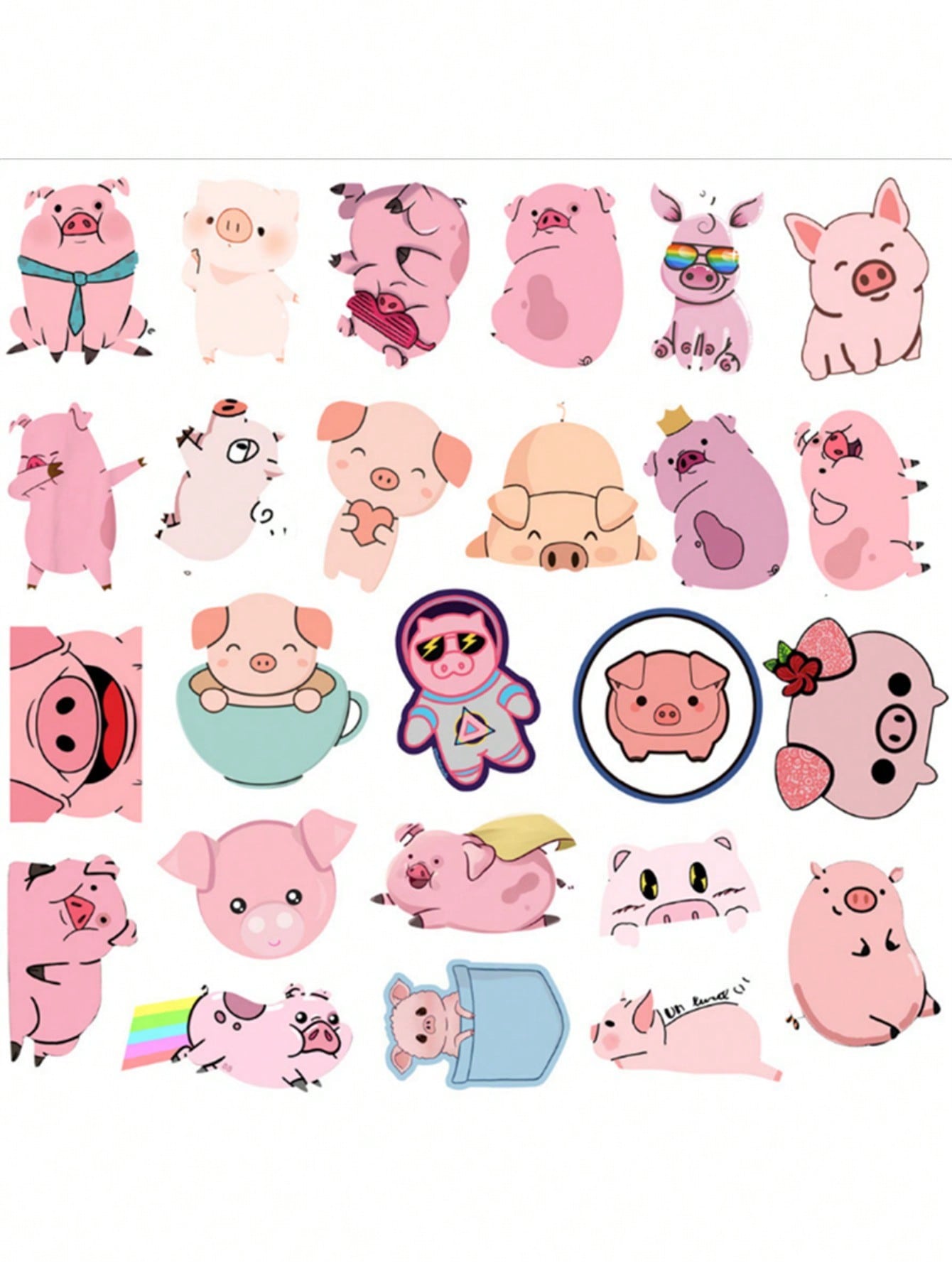 50PCS Art Illustration Popular Creative Cartoon Cute Little Pink Pig Decorative Style Graffiti Stickers Personality Fashion Creative Trend DIY Exquisite Decorative Decals for Cups, Helmets, Skateboards Popular Stickers Toys