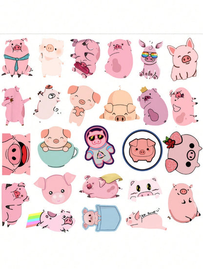 50PCS Art Illustration Popular Creative Cartoon Cute Little Pink Pig Decorative Style Graffiti Stickers Personality Fashion Creative Trend DIY Exquisite Decorative Decals for Cups, Helmets, Skateboards Popular Stickers Toys