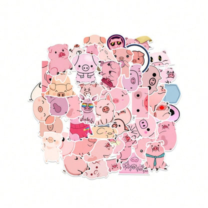 50PCS Art Illustration Popular Creative Cartoon Cute Little Pink Pig Decorative Style Graffiti Stickers Personality Fashion Creative Trend DIY Exquisite Decorative Decals for Cups, Helmets, Skateboards Popular Stickers Toys