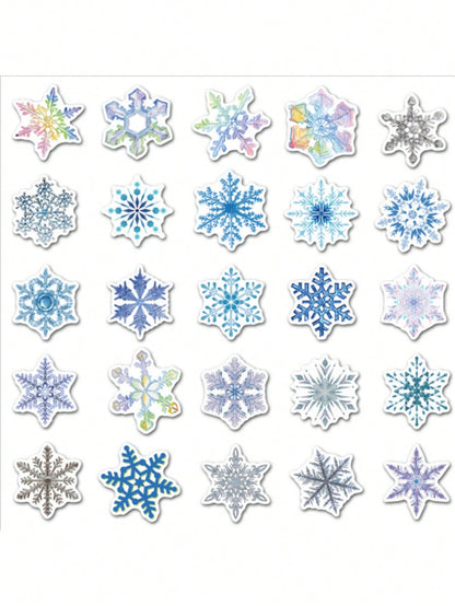 50PCS Art Illustration Popular Creative Cartoon Christmas Snowflake Decoration Style Graffiti Stickers Personality Fashion Creative Trend DIY Exquisite Decorative Decals for Cups, Helmets, Skateboards Popular Stickers Toys