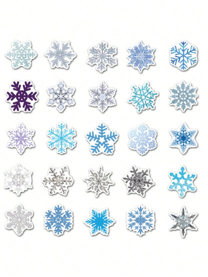 50PCS Art Illustration Popular Creative Cartoon Christmas Snowflake Decoration Style Graffiti Stickers Personality Fashion Creative Trend DIY Exquisite Decorative Decals for Cups, Helmets, Skateboards Popular Stickers Toys