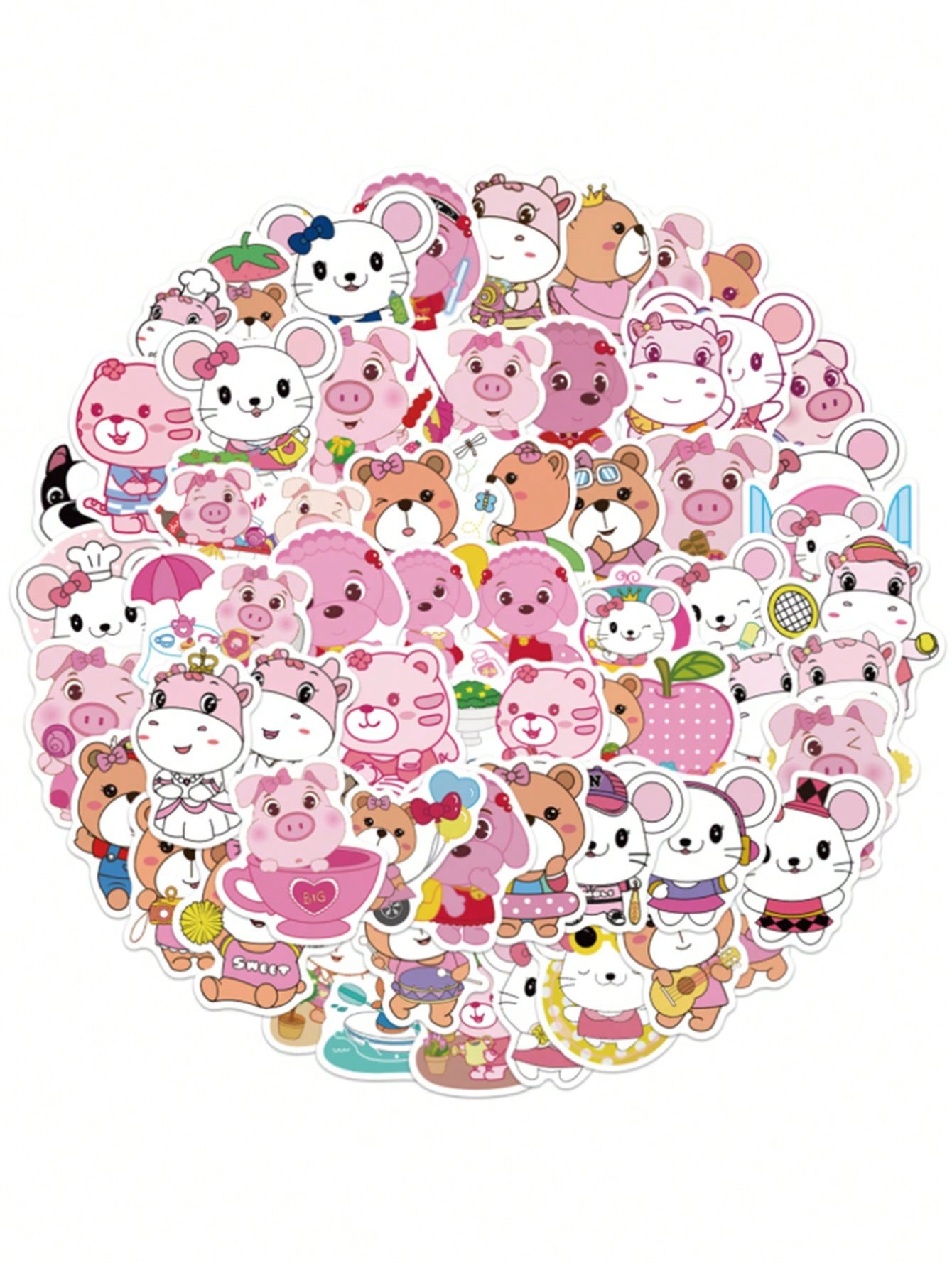 50PCS Art Illustration Popular Creative Cartoon Cute Animal Decorative Style Graffiti Stickers Personality Fashion Creative Trend DIY Exquisite Decorative Decals for Cups, Helmets, Skateboards Popular Stickers Toys