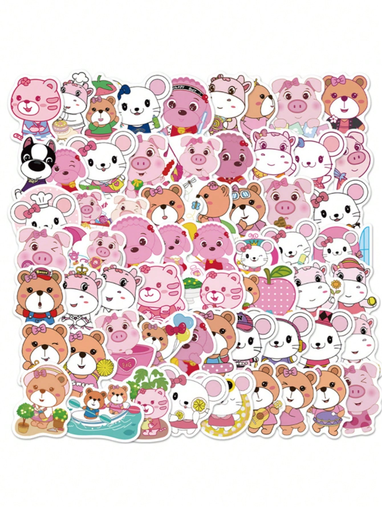 50PCS Art Illustration Popular Creative Cartoon Cute Animal Decorative Style Graffiti Stickers Personality Fashion Creative Trend DIY Exquisite Decorative Decals for Cups, Helmets, Skateboards Popular Stickers Toys