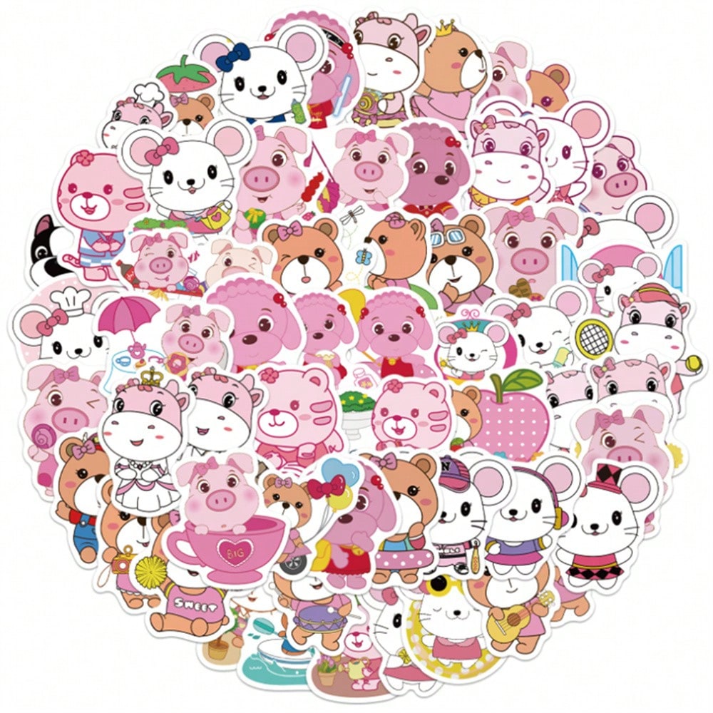 50PCS Art Illustration Popular Creative Cartoon Cute Animal Decorative Style Graffiti Stickers Personality Fashion Creative Trend DIY Exquisite Decorative Decals for Cups, Helmets, Skateboards Popular Stickers Toys