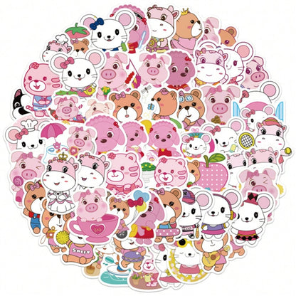 50PCS Art Illustration Popular Creative Cartoon Cute Animal Decorative Style Graffiti Stickers Personality Fashion Creative Trend DIY Exquisite Decorative Decals for Cups, Helmets, Skateboards Popular Stickers Toys