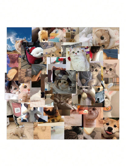 50PCS Art Illustration Popular Creative Cartoon Cute Cats and Dogs Animals Decorative Style Graffiti Stickers Personality Fashion Creative Trend DIY Exquisite Decorative Decals for Cups, Helmets, Skateboards Popular Stickers Toys