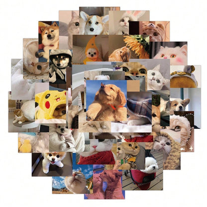 50PCS Art Illustration Popular Creative Cartoon Cute Cats and Dogs Animals Decorative Style Graffiti Stickers Personality Fashion Creative Trend DIY Exquisite Decorative Decals for Cups, Helmets, Skateboards Popular Stickers Toys