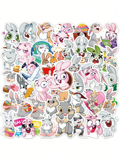 50PCS Art Illustration Popular Creative Cartoon Cute Plush Rabbit Decorative Style Graffiti Stickers Personality Fashion Creative Trend DIY Exquisite Decorative Decals for Cups, Helmets, Skateboards Popular Stickers Toys