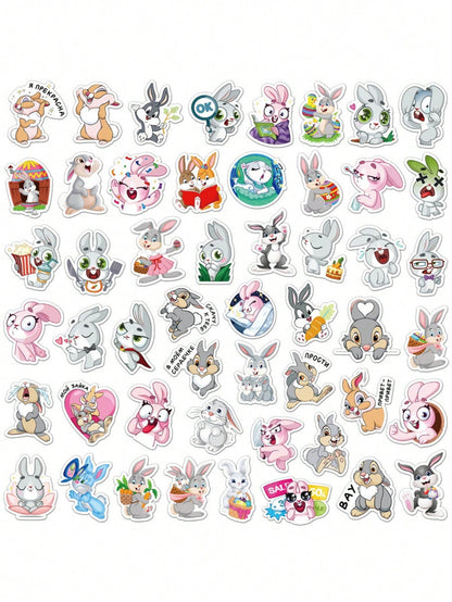 50PCS Art Illustration Popular Creative Cartoon Cute Plush Rabbit Decorative Style Graffiti Stickers Personality Fashion Creative Trend DIY Exquisite Decorative Decals for Cups, Helmets, Skateboards Popular Stickers Toys