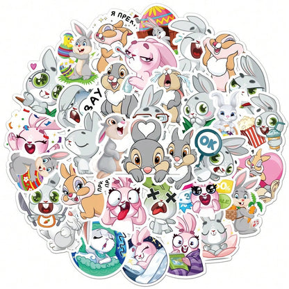 50PCS Art Illustration Popular Creative Cartoon Cute Plush Rabbit Decorative Style Graffiti Stickers Personality Fashion Creative Trend DIY Exquisite Decorative Decals for Cups, Helmets, Skateboards Popular Stickers Toys