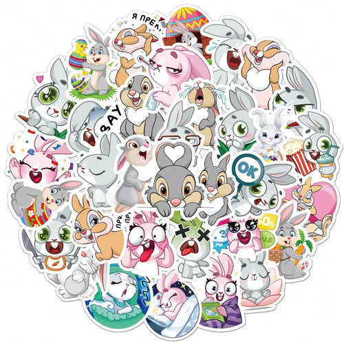 50PCS Art Illustration Popular Creative Cartoon Cute Plush Rabbit Decorative Style Graffiti Stickers Personality Fashion Creative Trend DIY Exquisite Decorative Decals for Cups, Helmets, Skateboards Popular Stickers Toys