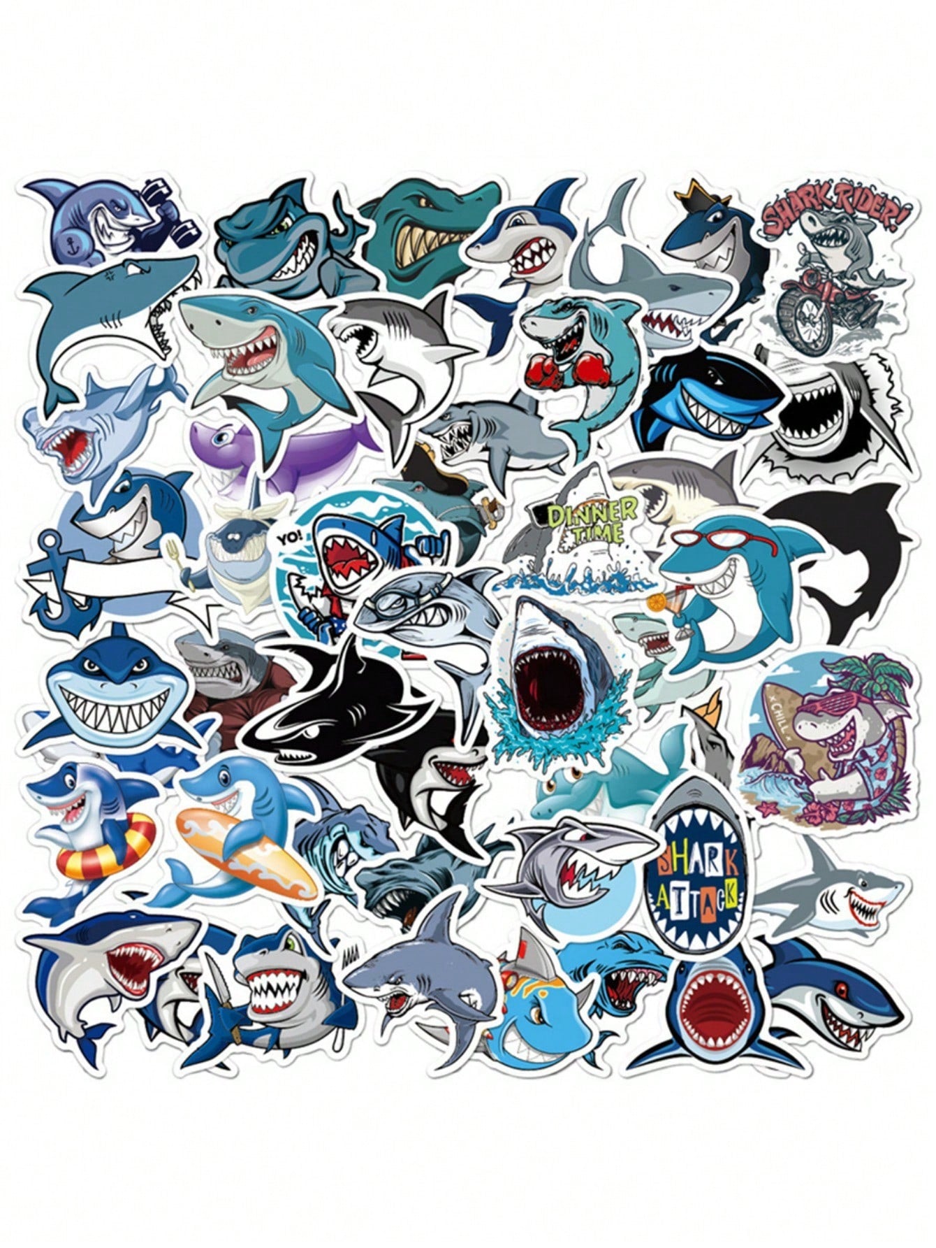 50PCS Art Illustration Popular Creative Cartoon Horror Shark Decorative Style Graffiti Stickers Personality Fashion Creative Trend DIY Exquisite Decorative Decals for Cups, Helmets, Skateboards Popular Stickers Toys