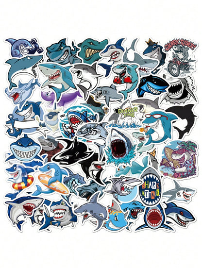 50PCS Art Illustration Popular Creative Cartoon Horror Shark Decorative Style Graffiti Stickers Personality Fashion Creative Trend DIY Exquisite Decorative Decals for Cups, Helmets, Skateboards Popular Stickers Toys