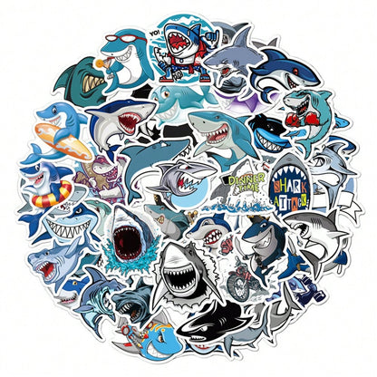 50PCS Art Illustration Popular Creative Cartoon Horror Shark Decorative Style Graffiti Stickers Personality Fashion Creative Trend DIY Exquisite Decorative Decals for Cups, Helmets, Skateboards Popular Stickers Toys