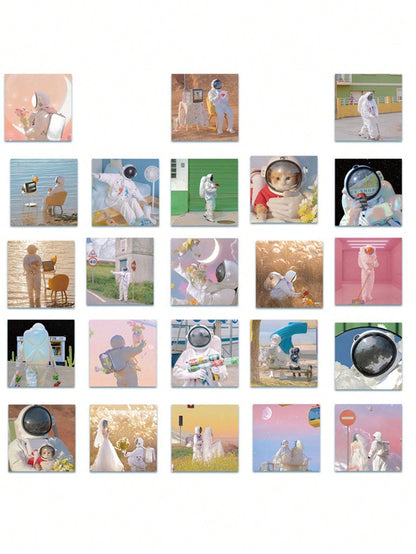 50PCS Art Illustration Popular Creative Cartoon Earth Astronaut Decorative Style Graffiti Stickers Personality Fashion Creative DIY Exquisite Decorative Decals For Cups, Helmets, Skateboards Popular Stickers Toys