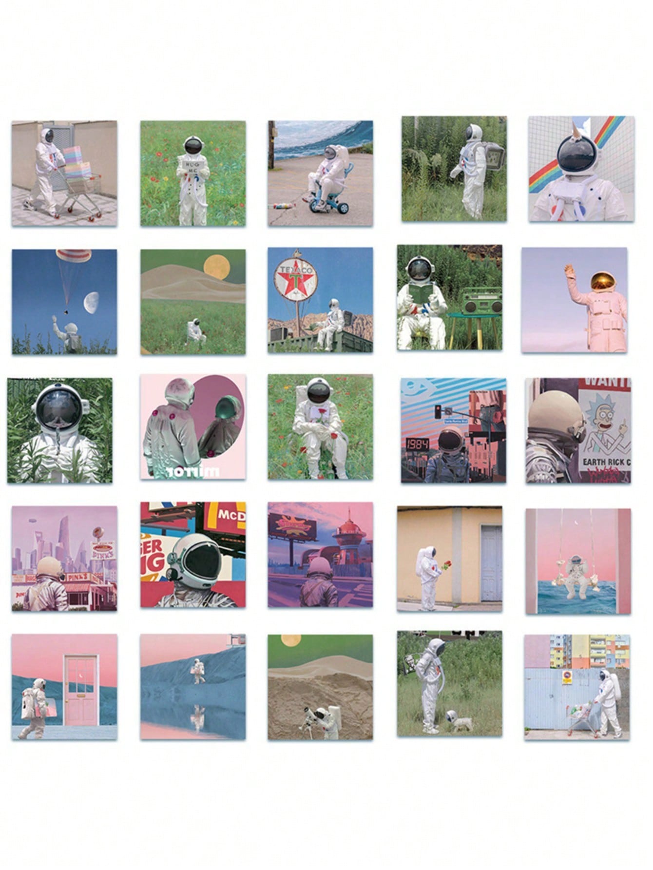 50PCS Art Illustration Popular Creative Cartoon Earth Astronaut Decorative Style Graffiti Stickers Personality Fashion Creative DIY Exquisite Decorative Decals For Cups, Helmets, Skateboards Popular Stickers Toys