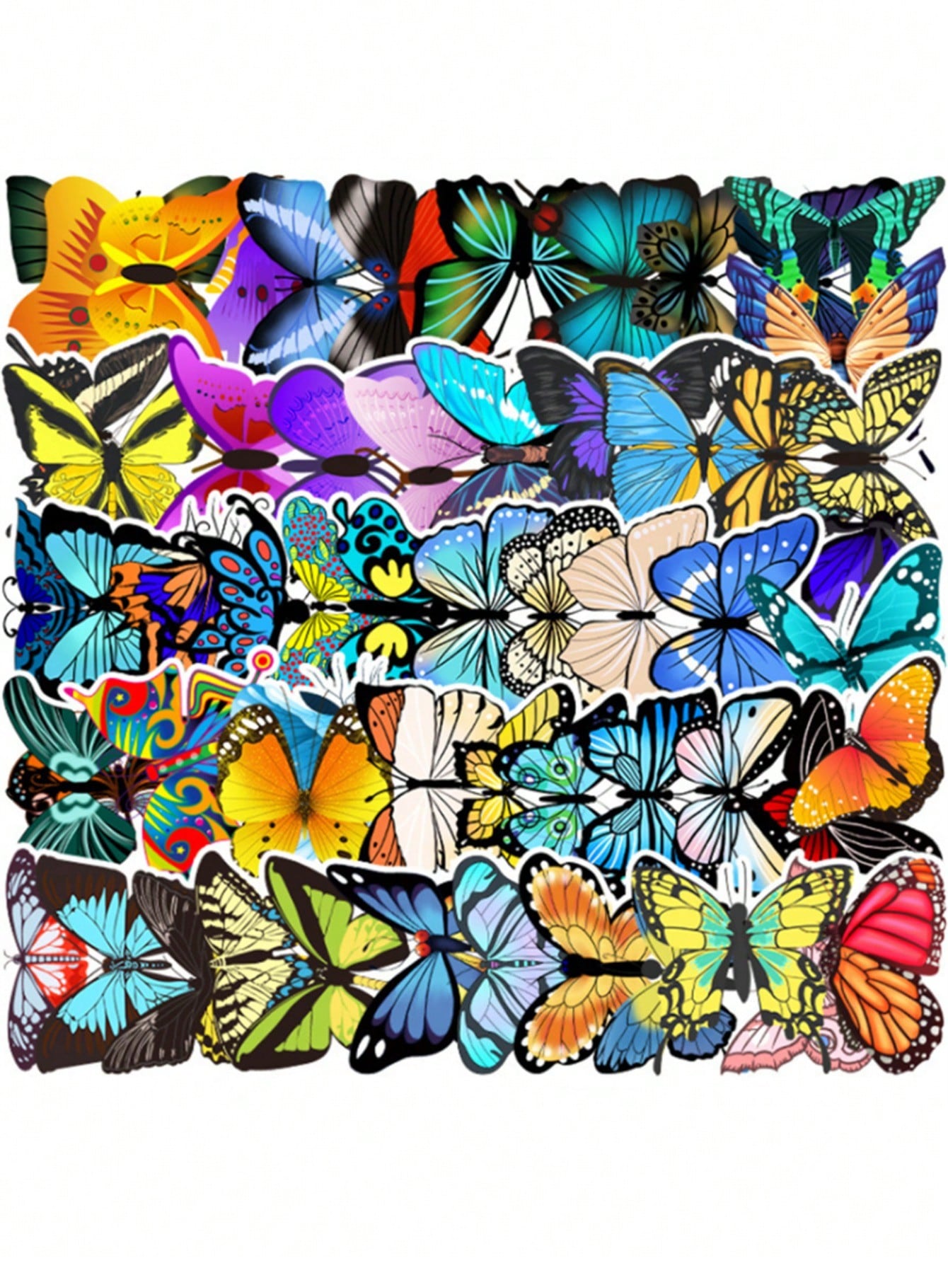 50PCS Art Illustration Popular Creative Cartoon Cool Colour Butterfly Decorative Style Graffiti Stickers Personality Fashion Creative Trend DIY Exquisite Decorative Decals for Cups, Helmets, Skateboards Popular Stickers Toys