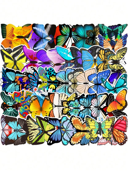 50PCS Art Illustration Popular Creative Cartoon Cool Colour Butterfly Decorative Style Graffiti Stickers Personality Fashion Creative Trend DIY Exquisite Decorative Decals for Cups, Helmets, Skateboards Popular Stickers Toys