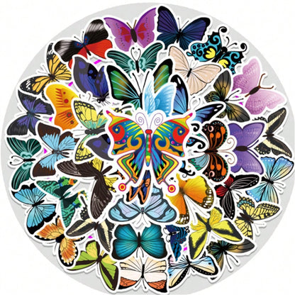 50PCS Art Illustration Popular Creative Cartoon Cool Colour Butterfly Decorative Style Graffiti Stickers Personality Fashion Creative Trend DIY Exquisite Decorative Decals for Cups, Helmets, Skateboards Popular Stickers Toys