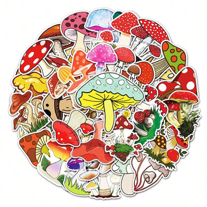 50PCS Art Illustration Popular Creative Cartoon Jungle Mushroom Plant Series Decorative Style Graffiti Stickers Personality Fashion Creative Trend DIY Exquisite Decorative Decals for Cups, Helmets, Skateboards Popular Stickers Toys