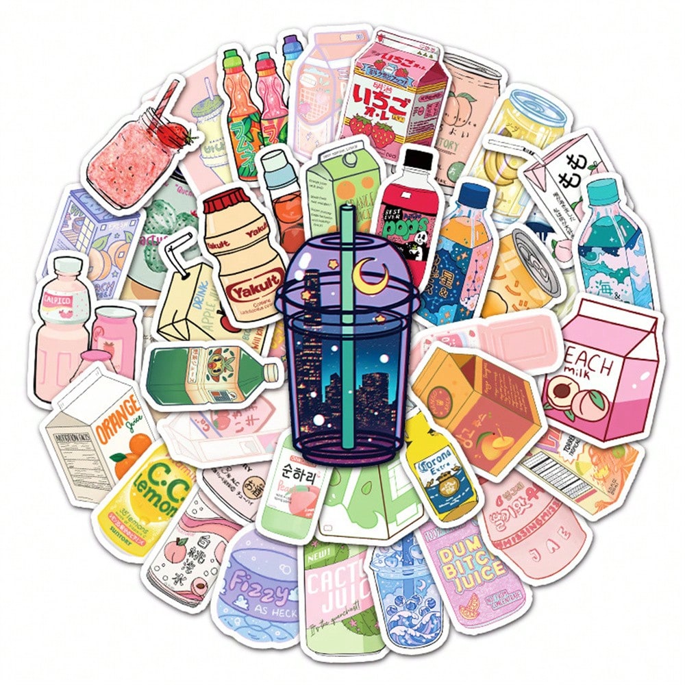 50PCS Art Illustration Popular Creative Cartoon Fresh Ins Wind Beverage Bottle Decoration Style Graffiti Stickers Personality Fashion Creative Trend DIY Exquisite Decorative Decals for Cups, Helmets, Skateboards Popular Stickers Toys