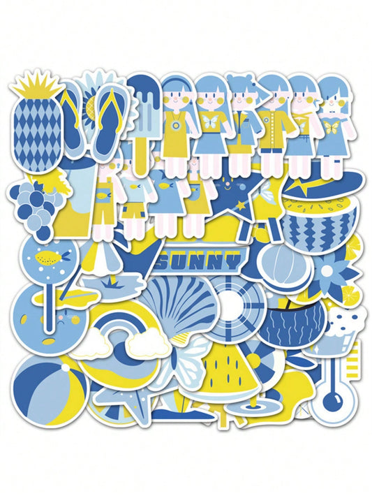 50PCS Art Illustration Popular Creative Cartoon Cute Fresh Summer Style Decorative Style Graffiti Stickers Personality Fashion Creative Trend DIY Exquisite Decorative Decals for Cups, Helmets, Skateboards Popular Stickers Toys