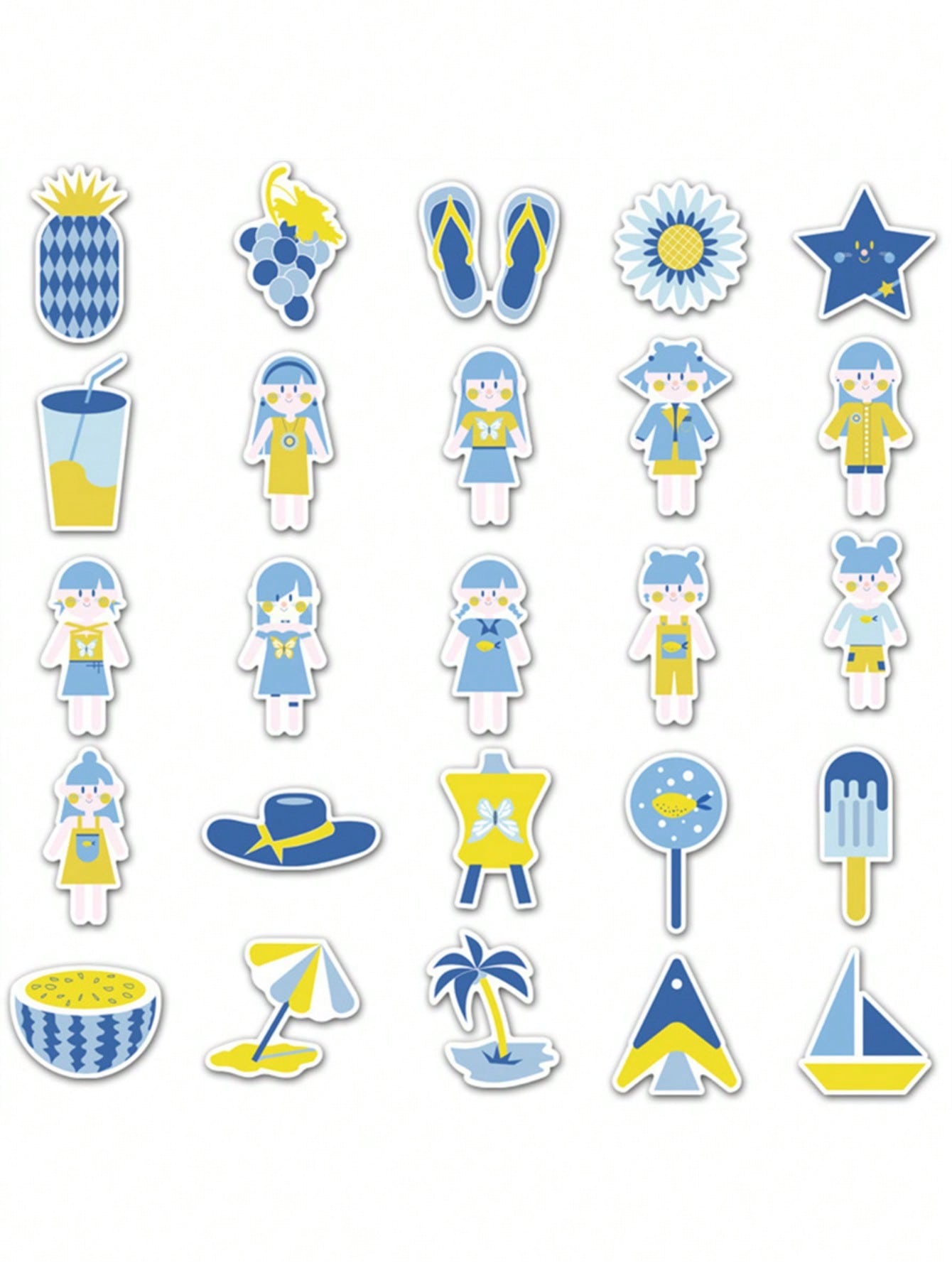 50PCS Art Illustration Popular Creative Cartoon Cute Fresh Summer Style Decorative Style Graffiti Stickers Personality Fashion Creative Trend DIY Exquisite Decorative Decals for Cups, Helmets, Skateboards Popular Stickers Toys